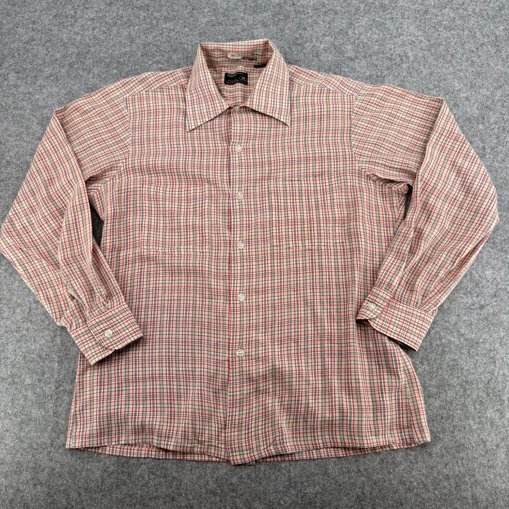 Vintage JCPenney Mens Plaid Button Down Shirt Red Black White 70s Style Size M
